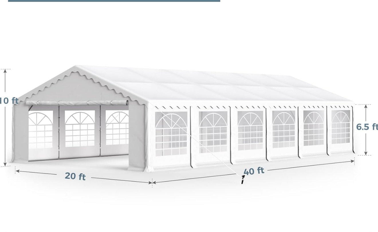 White Canopy Party Tent (20' X 40', 85-100 People)