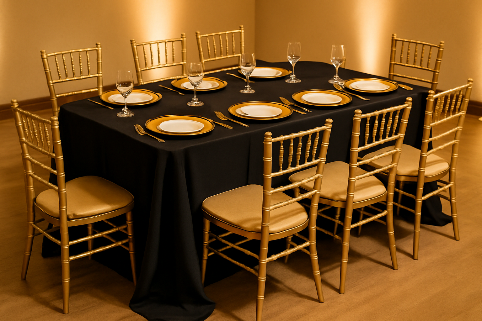 add chiavari chairs and gold plates
