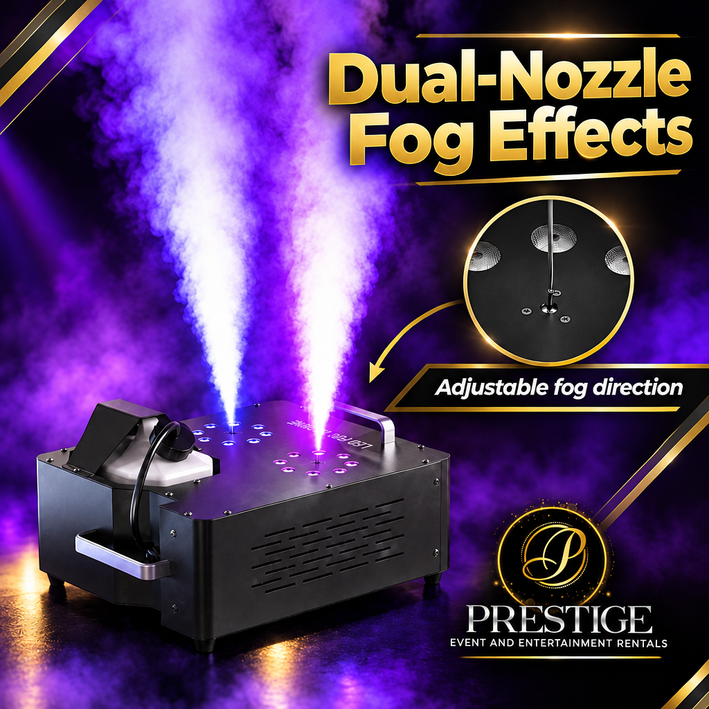 Prestige dual-nozzle fog effects graphic.
