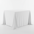 White 70x120 inch rectangular table cover on a 6-foot banquet table